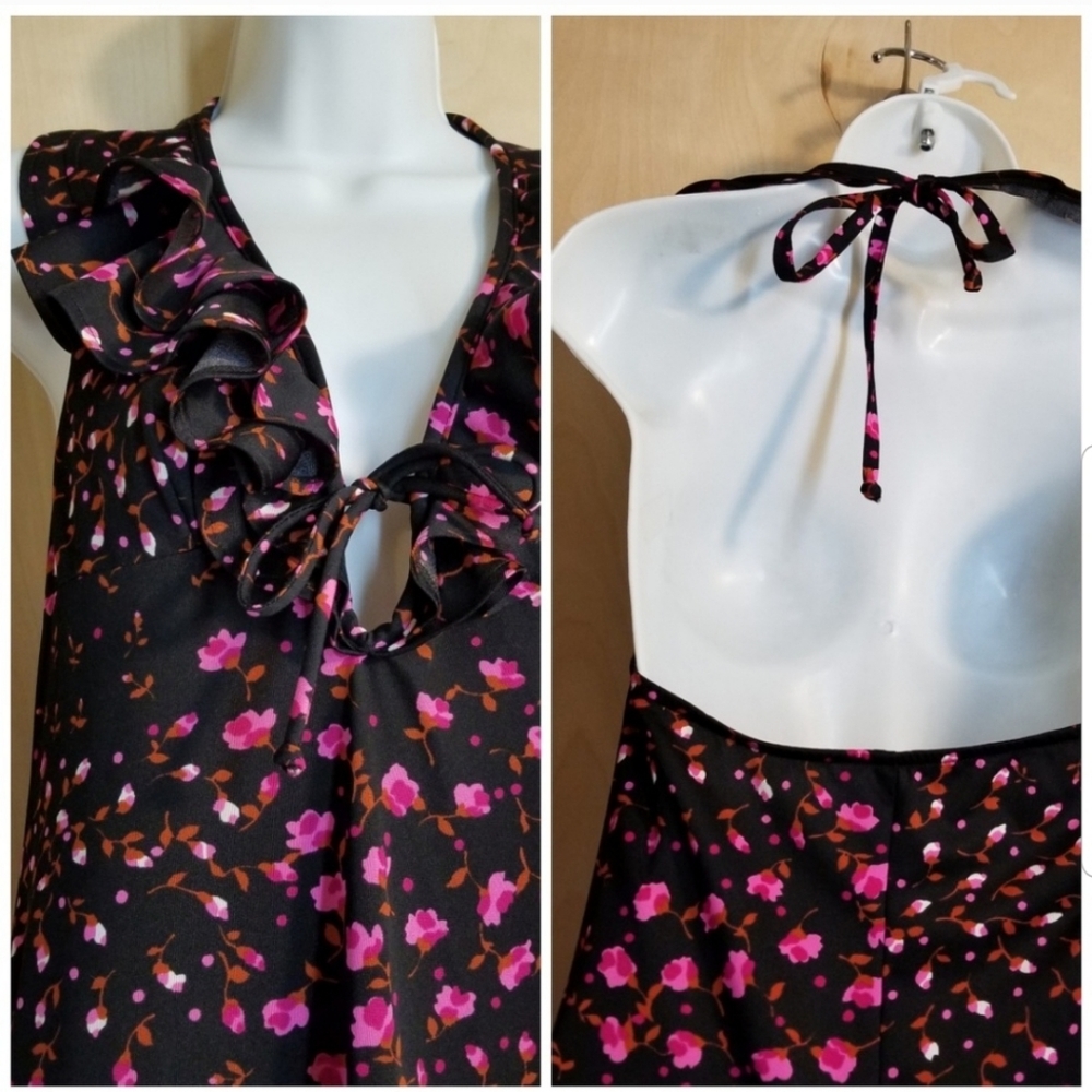 🌸 Vintage 60s Halter Maxi Dress Floral Boho S 🏖️ - Picture 3 of 9